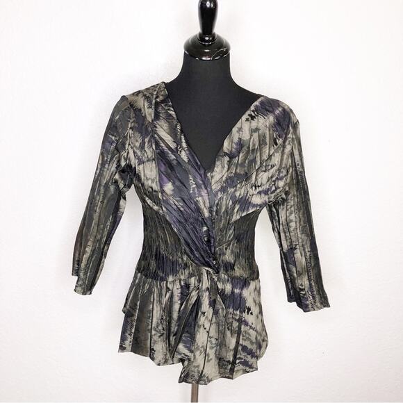 Babette San Francisco gray taupe black metallic twisted front top size Small - Picture 1 of 14